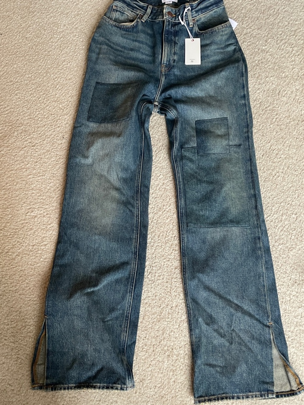 Good American Dark Blue Patchwork Wide Leg Jeans